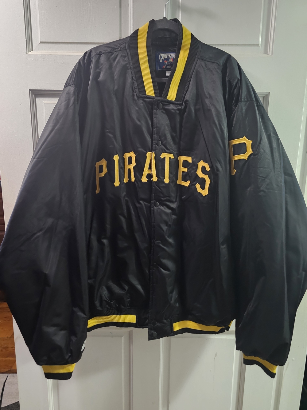 Majestic Black and Yellow Pirates Satin Bomber Jacket